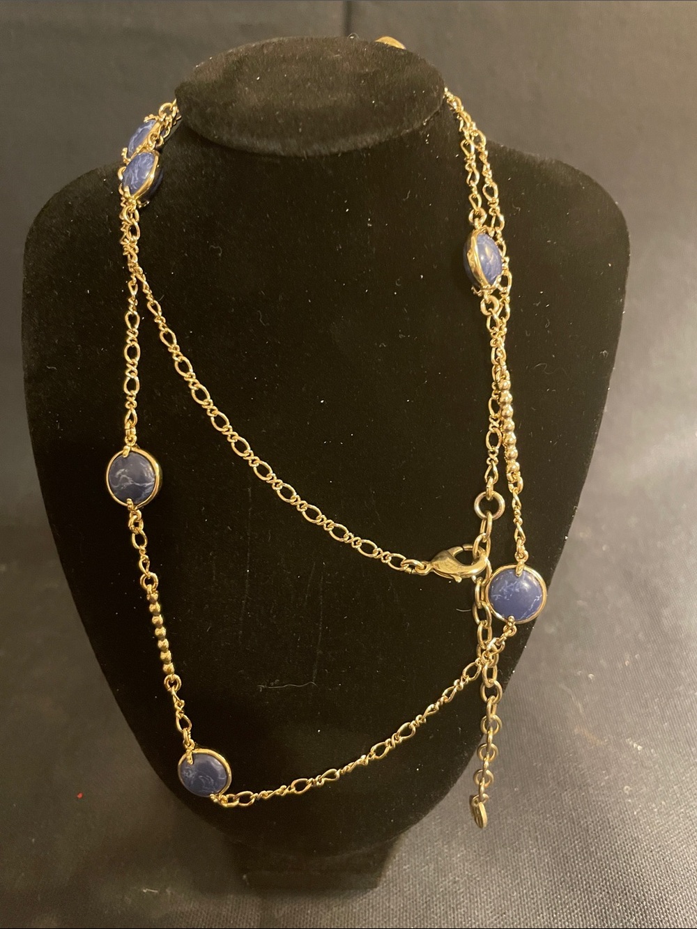 Talbots Gold-Tone Necklace with Blue Stone Medallions